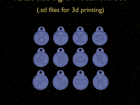 12 Zodiac Signs Medallions Set stl files for 3d printing 3D Принт Модель