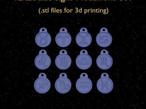 12 Zodiac Signs Medallions Set stl files for 3d printing 3D Print Model