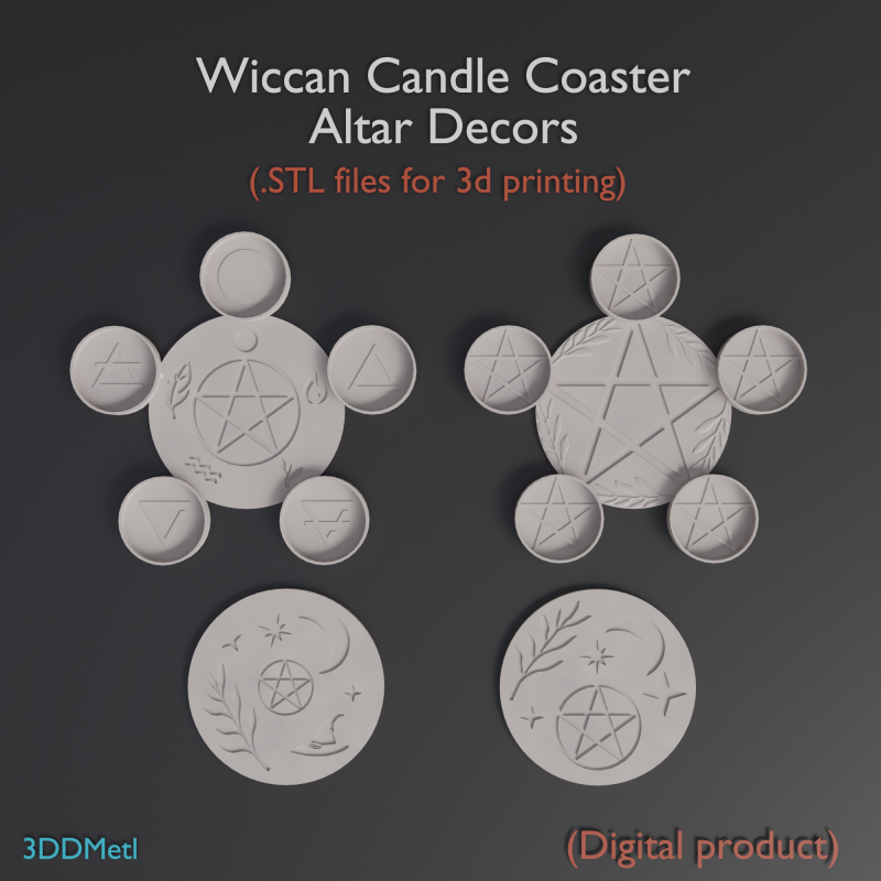 Wiccan candle coaster altar decors 3D Принт Модель .c4d .max .obj .3ds .fbx .stl .blend