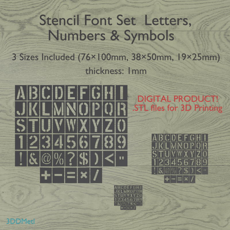 3D Printing Stencil Font Set STL files for 3d printing 3D प्रिंट मॉडल .c4d .max .obj .3ds .fbx .stl .blend