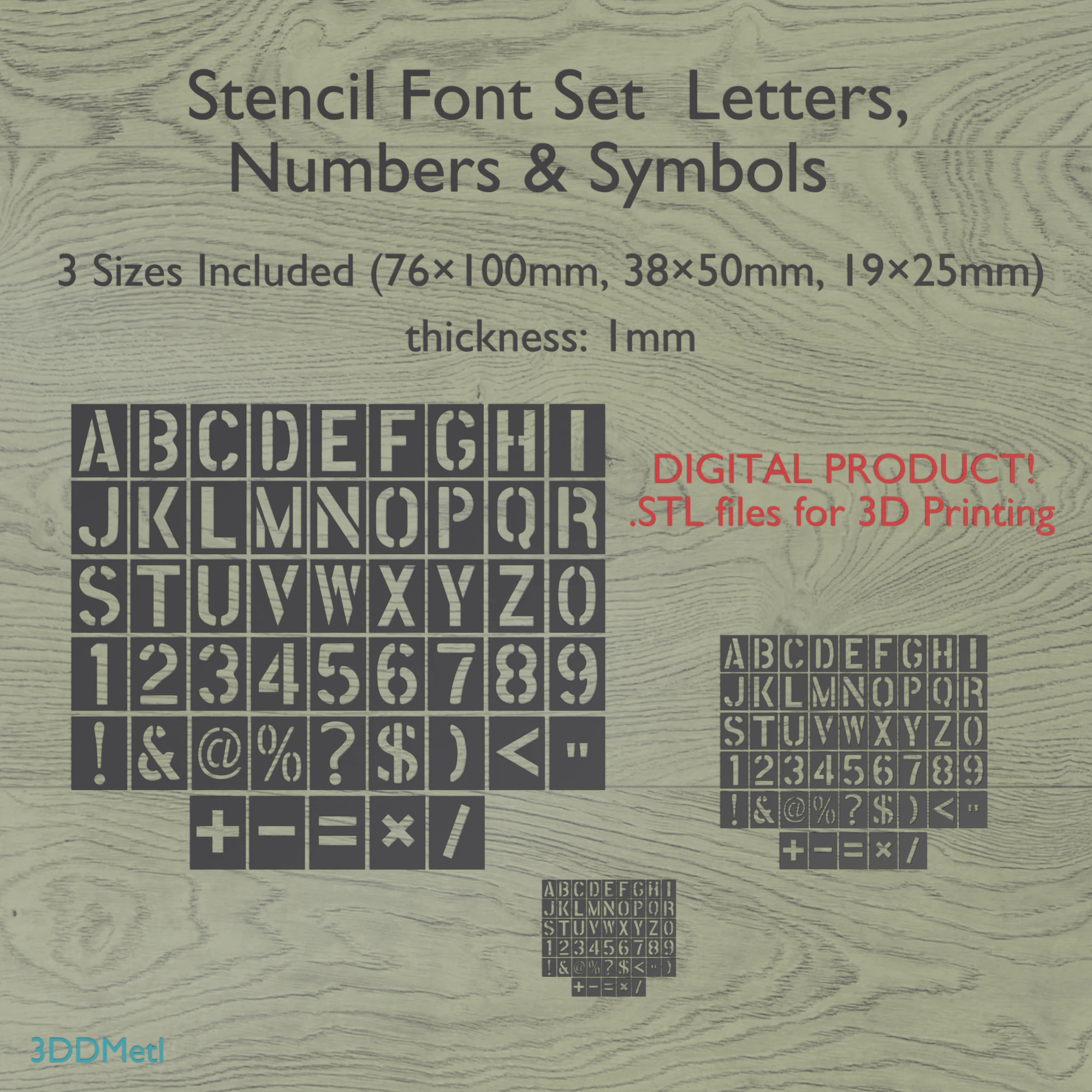 3D Printing Stencil Font Set STL files for 3d printing 3D Print Model .c4d .max .obj .3ds .fbx .stl .blend 