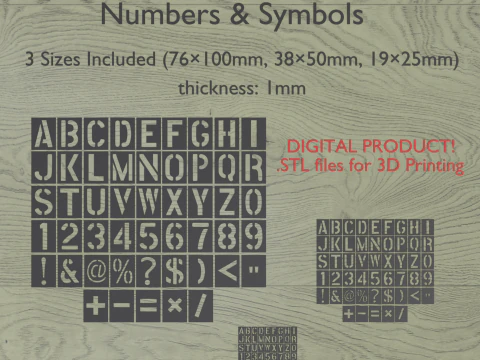 Conjunto de fuentes de plantilla de impresión 3D Archivos STL para impresión 3D Modelo de impresión 3D