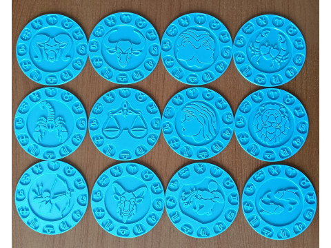 Zodiac Beer Coaster Set 12 Signs STL files for 3d printing 3D 打印模型