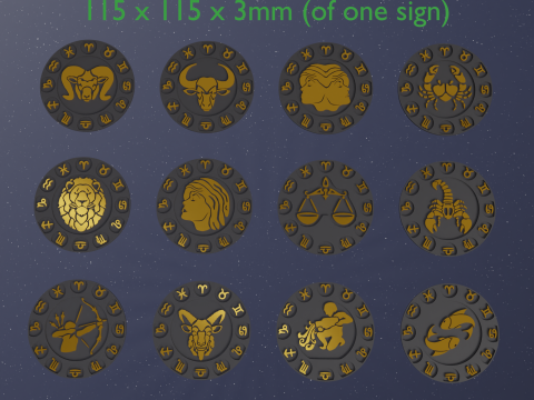 Zodiac Beer Coaster Set 12 Signs STL files for 3d printing 3D 打印模型