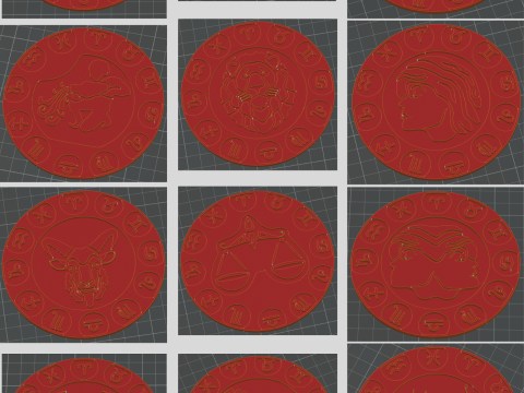 Zodiac Beer Coaster Set 12 Signs STL files for 3d printing 3D 打印模型