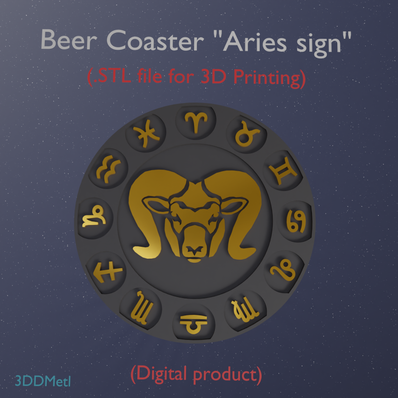 Beer Coaster ARIES STL file for 3d printing Modelo de impresión 3D .c4d .max .obj .3ds .fbx .stl .blend 