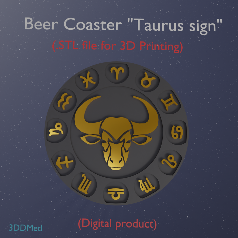Beer Coaster TAURUS STL file for 3d printing Model Cetak 3D .c4d .max .obj .3ds .fbx .stl .blend 