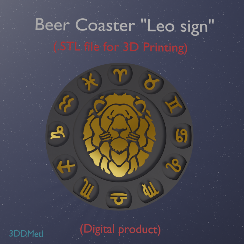Beer Coaster LEO STL file for 3d printing 3D प्रिंट मॉडल .c4d .max .obj .3ds .fbx .stl .blend 