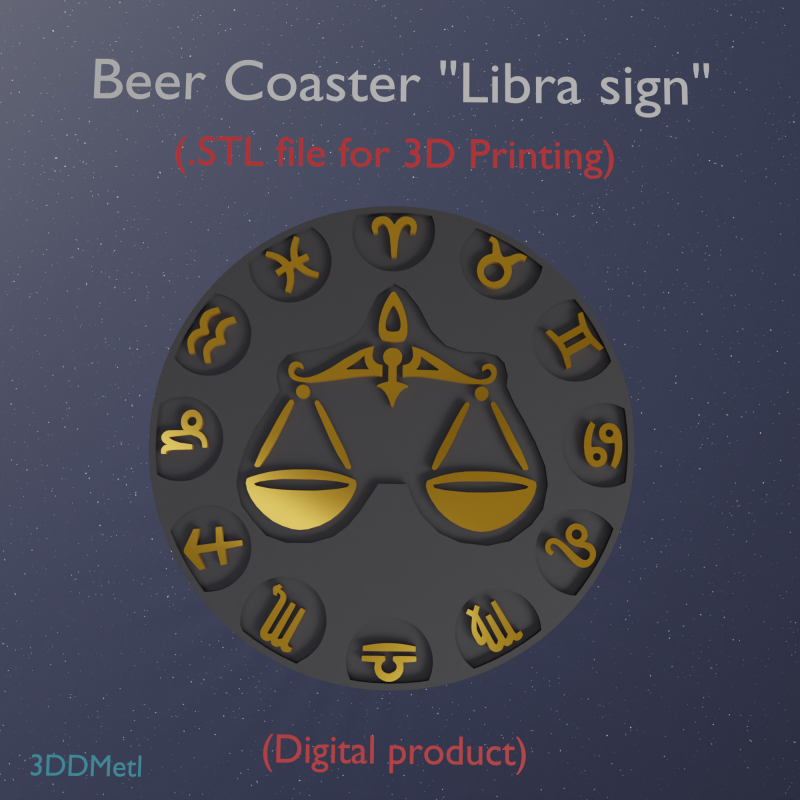 Beer Coaster LIBRA STL file for 3d printing 3Dプリントモデル .c4d .max .obj .3ds .fbx .stl .blend 