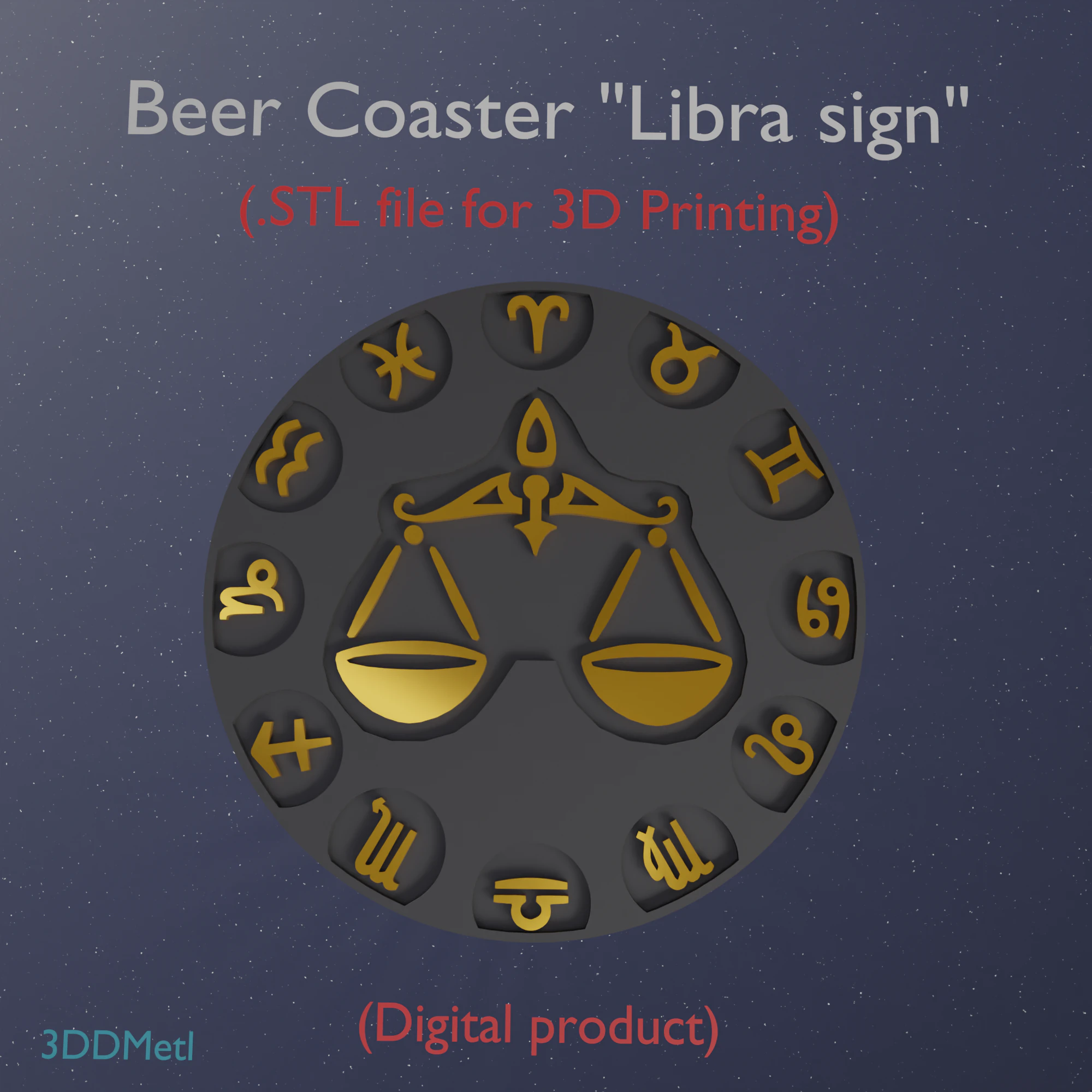 Beer Coaster LIBRA STL file for 3d printing 3D Print Model .c4d .max .obj .3ds .fbx .stl .blend 