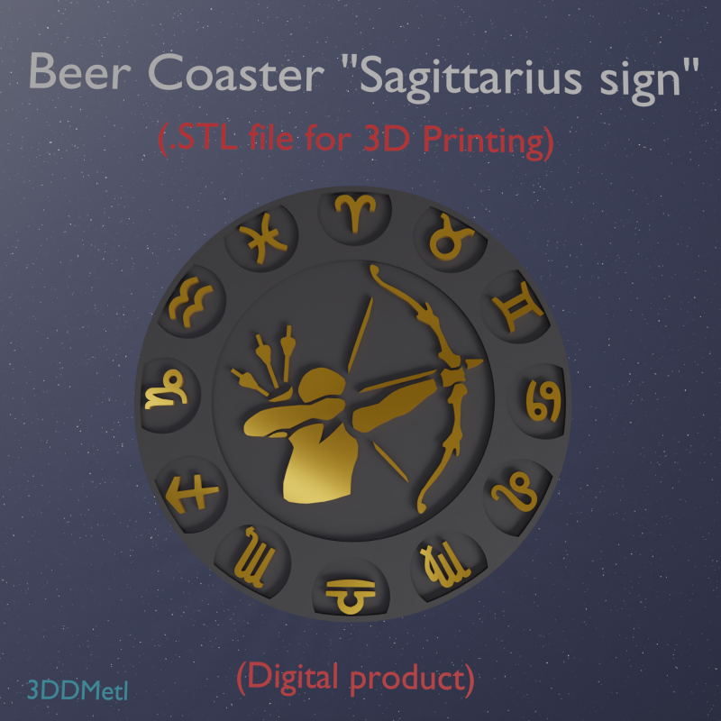 Beer Coaster SAGITTARIUS STL file for 3d printing Model do druku 3D .c4d .max .obj .3ds .fbx .stl .blend 