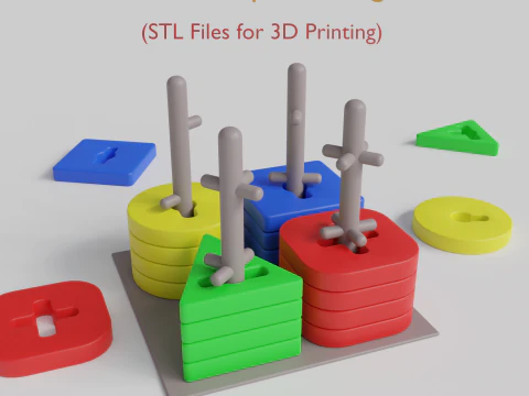 モンテッソーリ形状分類おもちゃ子供のための教育スタッキングブロック 3D 印刷用 STL ファイル 3Dプリントモデル
