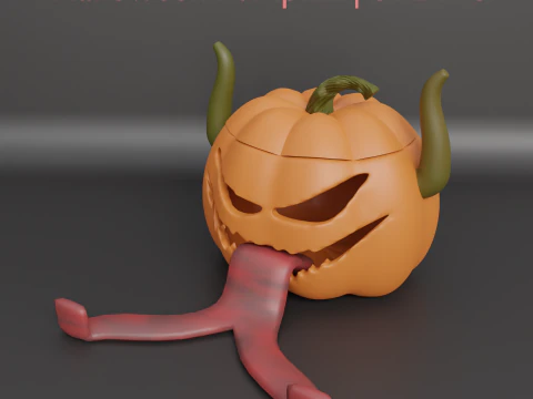 Calabaza de Halloween con soporte para teléfono con lengua Jack OLantern con tapa Archivo STL para impresión 3D Spo Modelo de impresión 3D