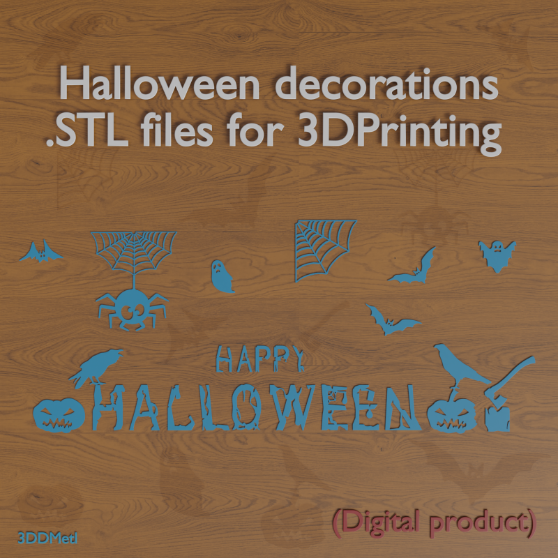 Mini Halloween Decoration Set Happy Halloween Bats Pumpkins 3 STL Files for 3D Printing 3D Baskı Modeli .c4d .max .obj .3ds .fbx .stl .blend 