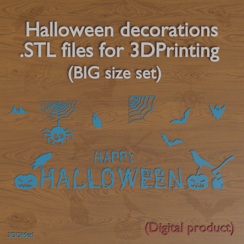 Large Halloween Decoration Set 20 Separate STL Files Happy Halloween Bats Pumpkins Spider Web 3Dプリントモデル .c4d .max .obj .3ds .fbx .stl .blend
