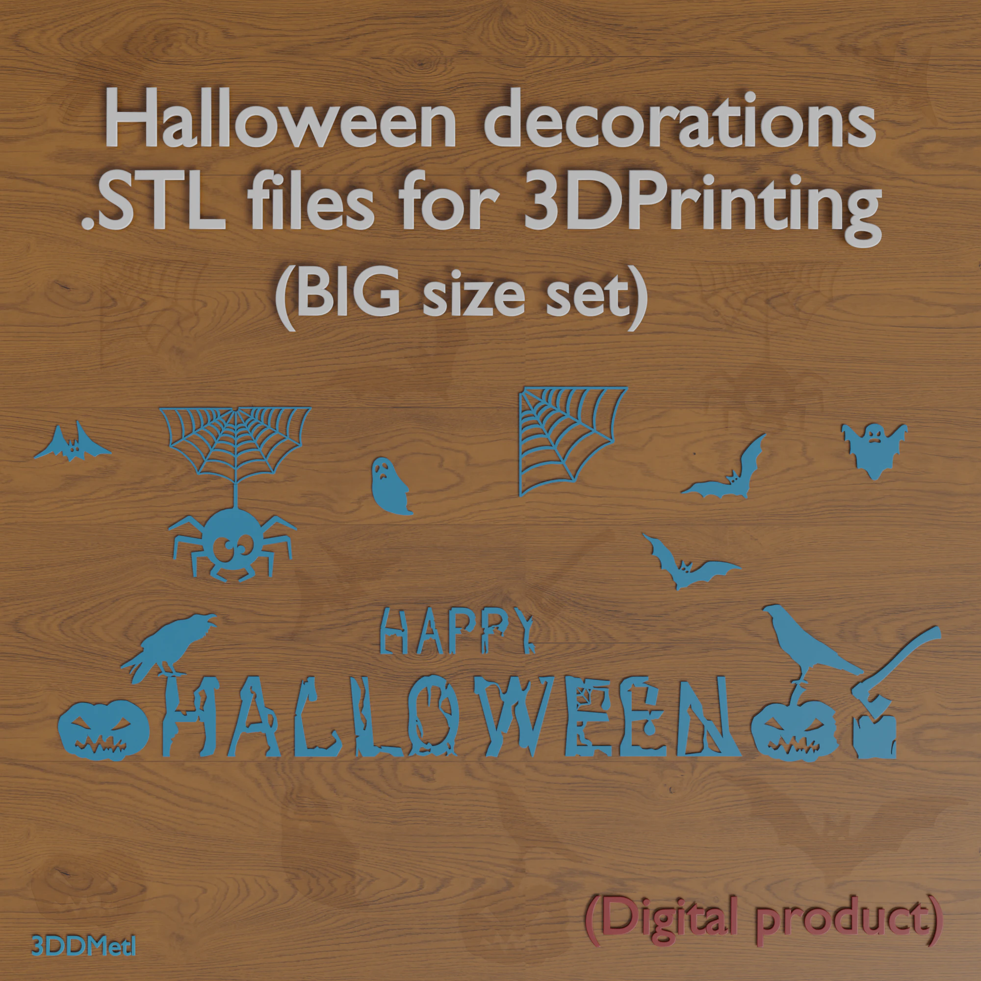 Duży zestaw dekoracji Halloween 20 oddzielnych plik&oacute;w STL Wesołego Halloween nietoperzy Dynie Pajęcza sieć Model do druku 3D .c4d .max .obj .3ds .fbx .stl .blend 