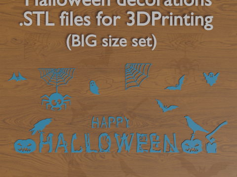 Large Halloween Decoration Set 20 Separate STL Files Happy Halloween Bats Pumpkins Spider Web Modelo de Impressão 3D
