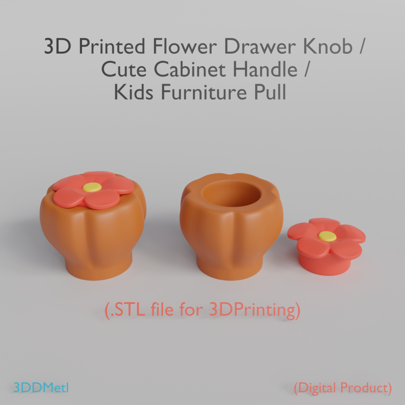 Ручка ящика с цветочным принтом на 3D-принтере - Ручка шкафа - Ручка для детской мебели 3D Принт Модель .c4d .max .obj .3ds .fbx .stl .blend 