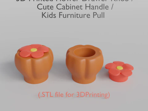 Ручка ящика с цветочным принтом на 3D-принтере - Ручка шкафа - Ручка для детской мебели 3D Принт Модель