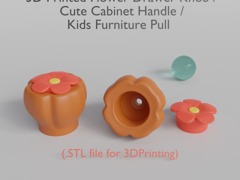 Ручка ящика с цветочным принтом на 3D-принтере - Ручка шкафа - Ручка для детской мебели 3D Принт Модель
