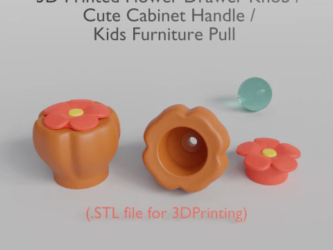 3D Printed Flower Drawer Knob - Cabinet Handle - Kids Furniture Pull 3D Print Model