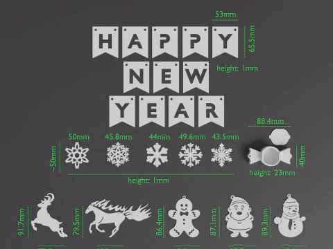 Happy New Year Garland Decorations STL Bundle 3D Print Model