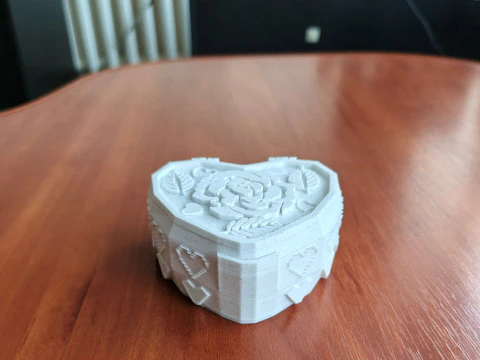 Valentine Rose Heart Jewelry Box Hinged Lid STL 3D Print Model