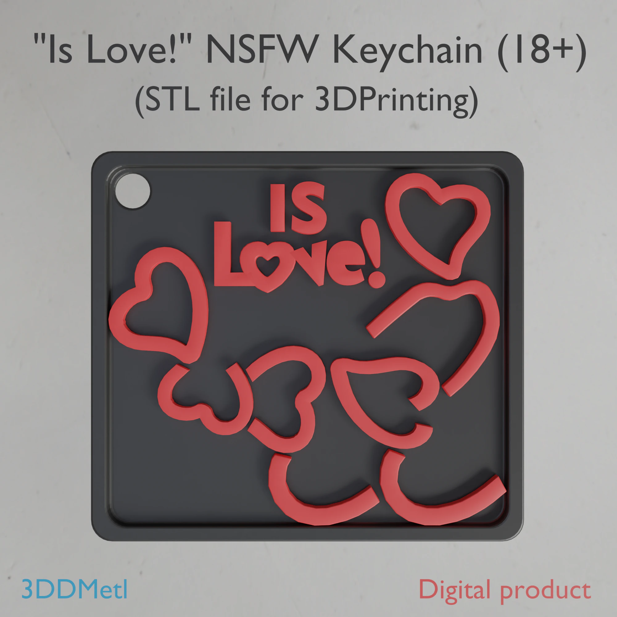 Is Love Keychain 3D Print Model .c4d .max .obj .3ds .fbx .stl .blend