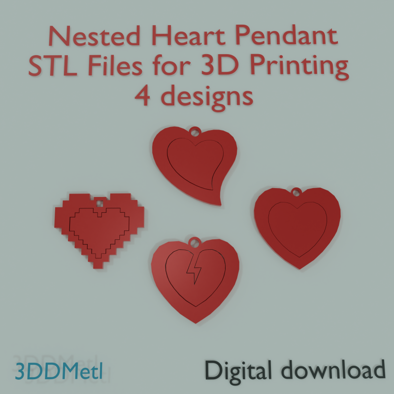 Colgante Coraz&oacute;n Anidado 4 dise&ntilde;os Modelo de impresión 3D .c4d .max .obj .3ds .fbx .stl .blend 