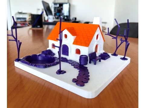 Fantasy Cottage Diorama STL DIY Cena em miniatura &Aacute;rvore de galho real compat&iacute;vel com 3D para impress&atilde;o Modelo de Impressão 3D