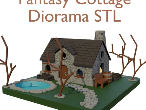 Fantasy Cottage Diorama STL DIY Miniature Scene Real Twig Tree Compatible 3D Printable 3D Print Model