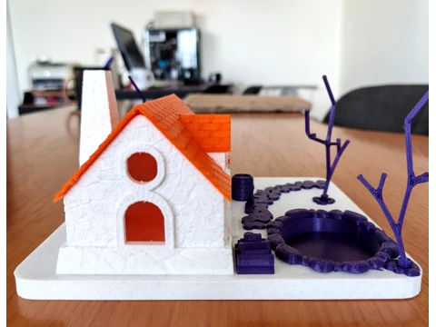 Fantasy Cottage Diorama STL DIY Miniature Scene Real Twig Tree Compatible 3D Printable 3D Print Model