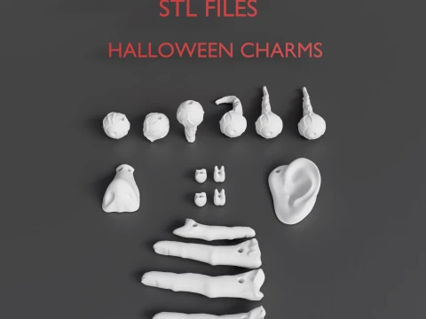 Creepy Human Body Parts Charms Halloween STL Files Eyes Teeth Ear Nose Fingers Modelo de impresión 3D