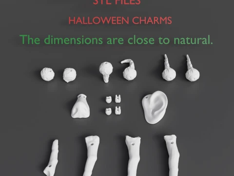 Creepy Human Body Parts Charms Halloween STL Files Eyes Teeth Ear Nose Fingers 3D Print Model