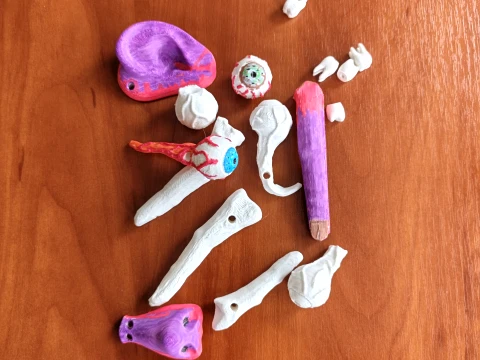 Creepy Human Body Parts Charms Halloween STL Files Eyes Teeth Ear Nose Fingers 3D Print Model
