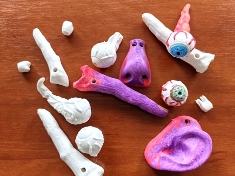 Creepy Human Body Parts Charms Halloween STL Files Eyes Teeth Ear Nose Fingers 3D Print Model