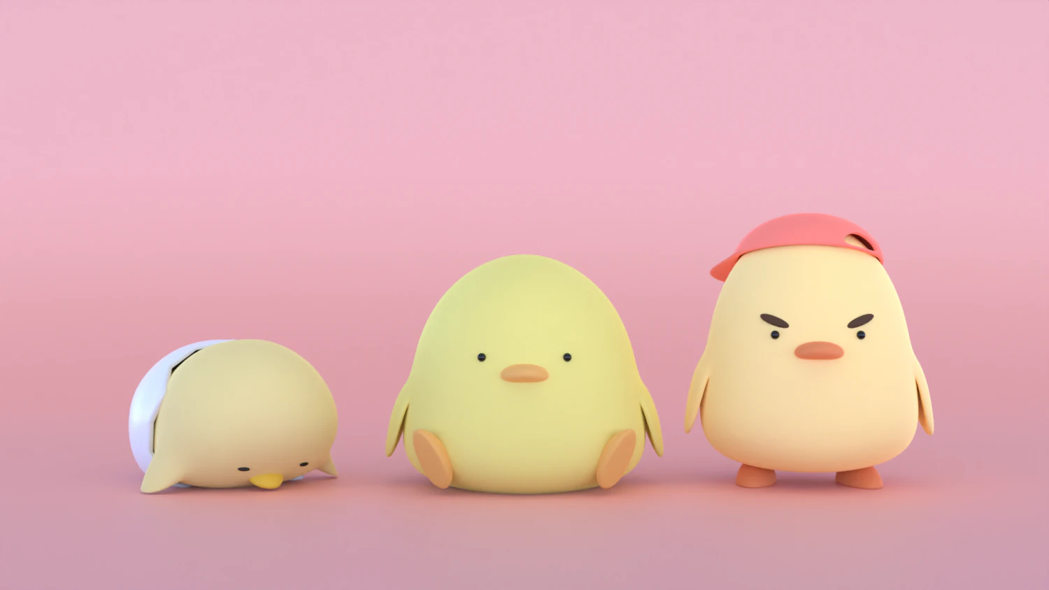 Chick Trio 3D Model .c4d .max .obj .3ds .fbx .stl .blend