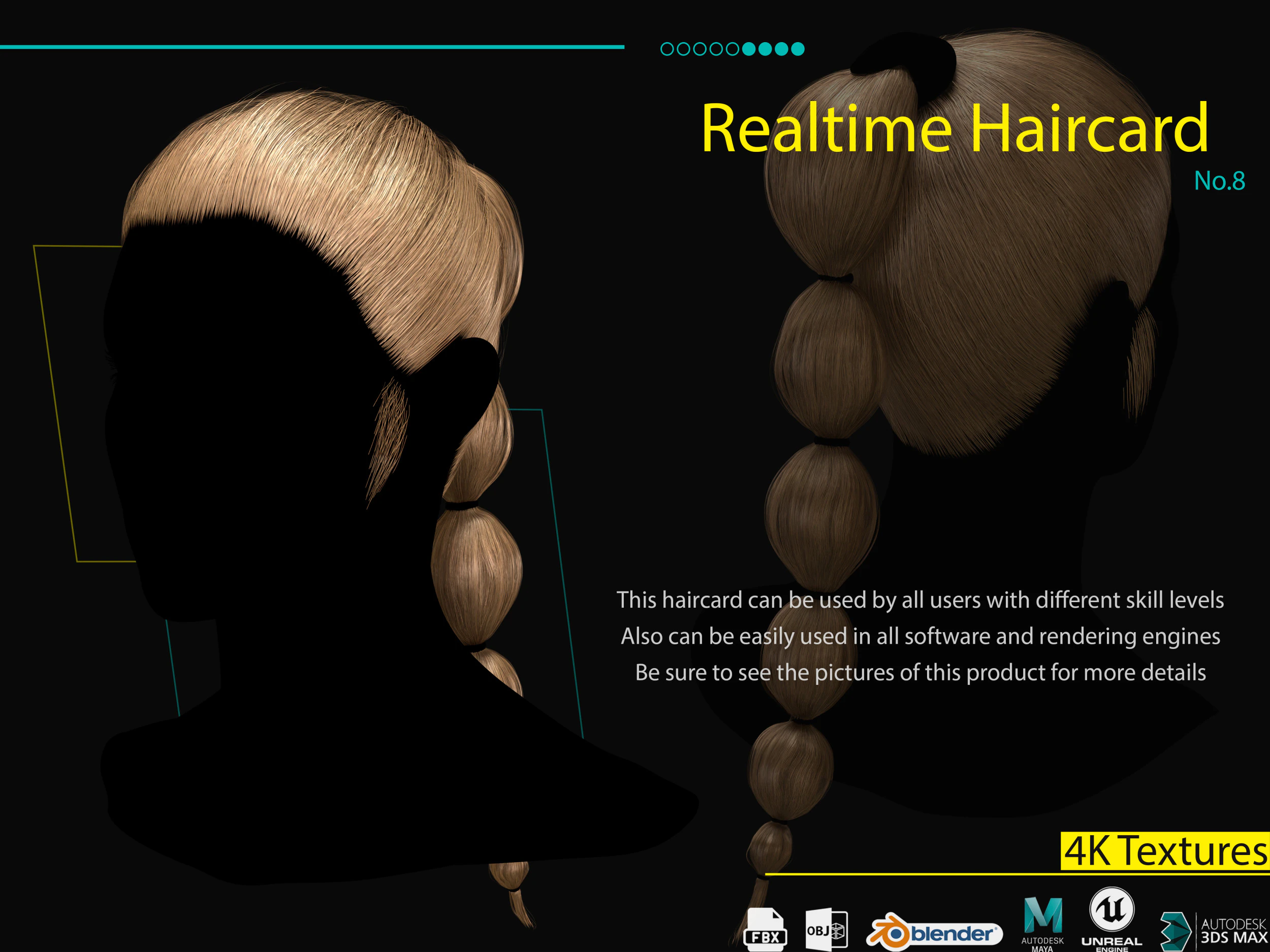 Realtime Haircard No 8 3D Model .c4d .max .obj .3ds .fbx .stl .blend 
