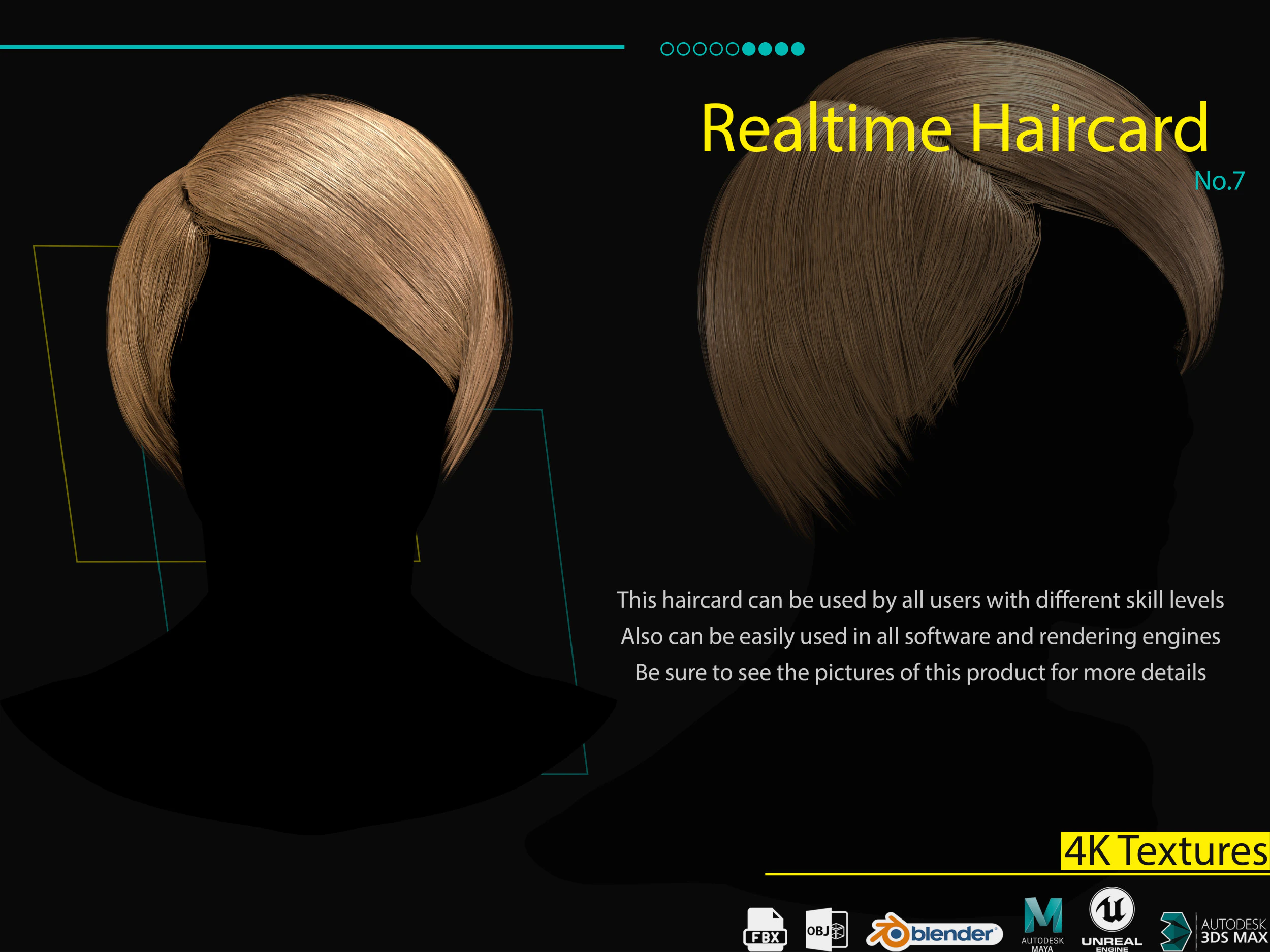 Tarjeta de pelo en tiempo real No7 Modelo 3D .c4d .max .obj .3ds .fbx .stl .blend 