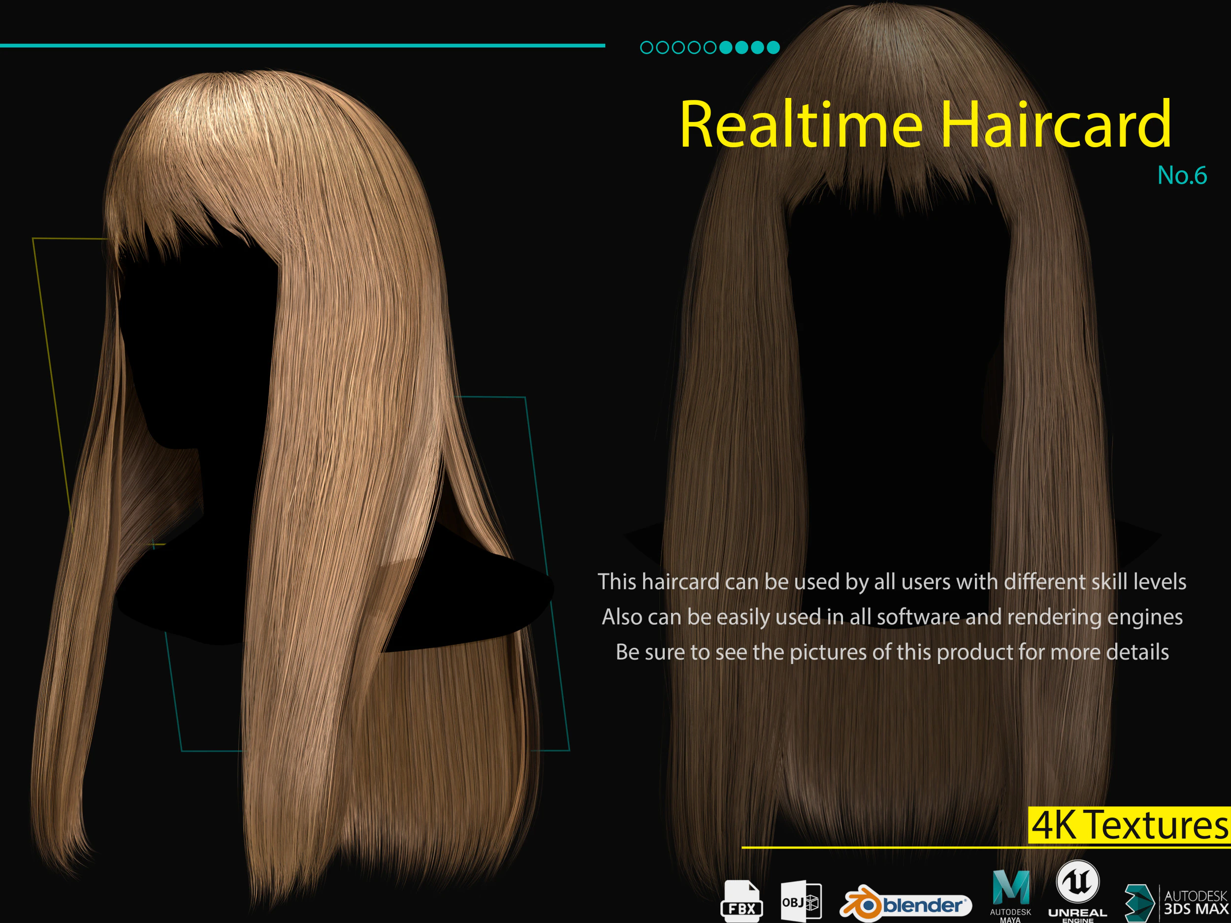 Realtime Haircard No6 3D Model .c4d .max .obj .3ds .fbx .stl .blend 