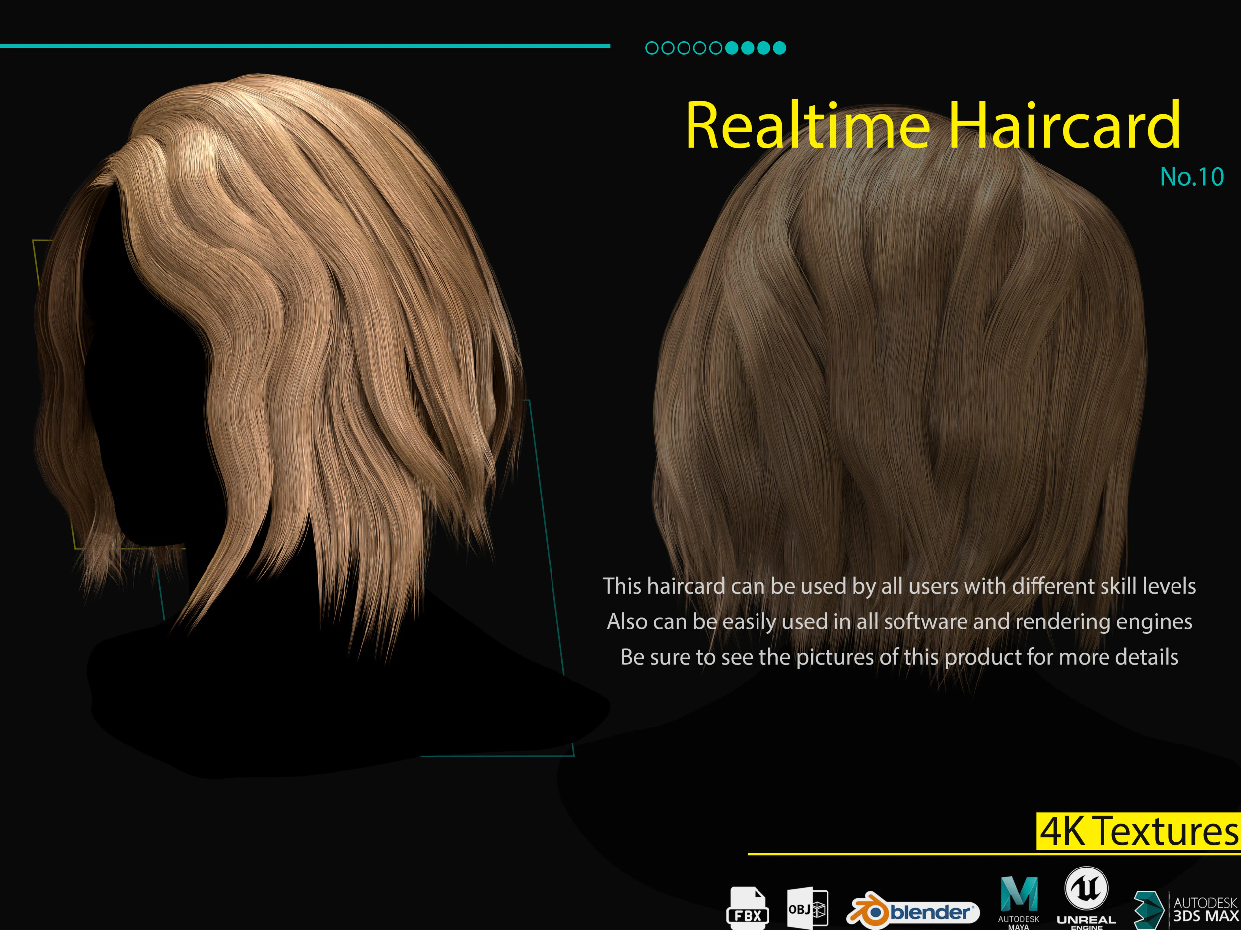Realtime Haircard No10 3D Model .c4d .max .obj .3ds .fbx .stl .blend 