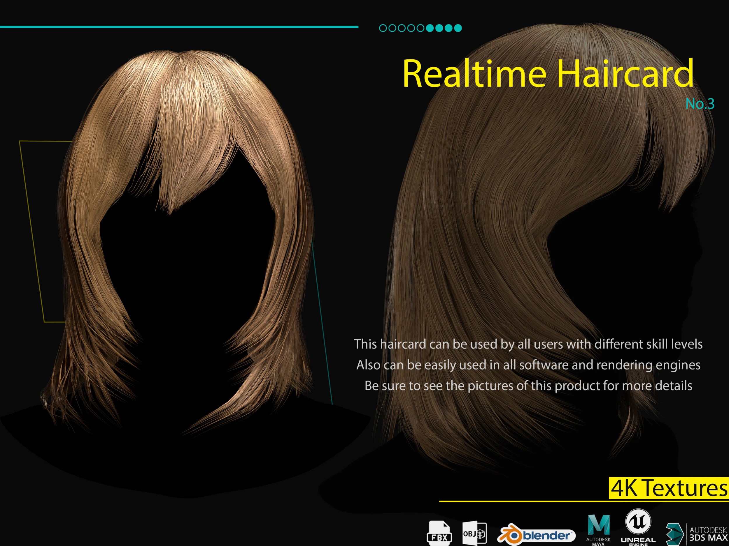 Tarjeta de pelo en tiempo real No3 Modelo 3D .c4d .max .obj .3ds .fbx .stl .blend 