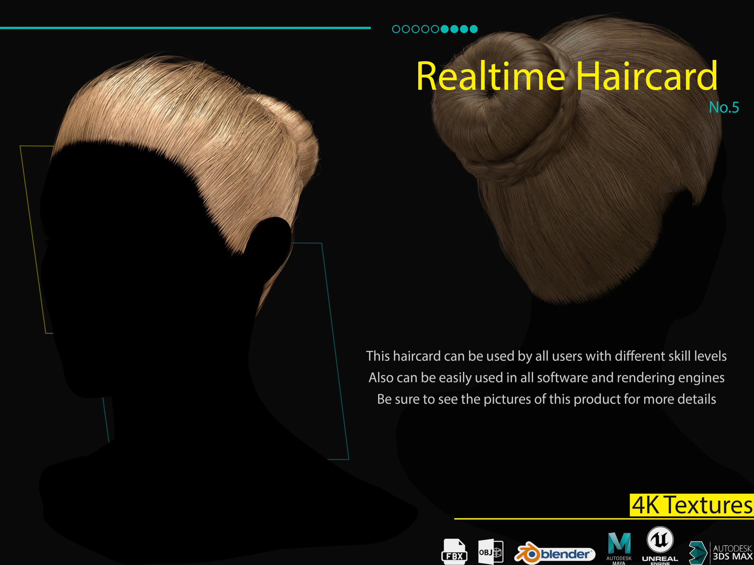 Realtime Haircard No5 3D Model .c4d .max .obj .3ds .fbx .stl .blend 