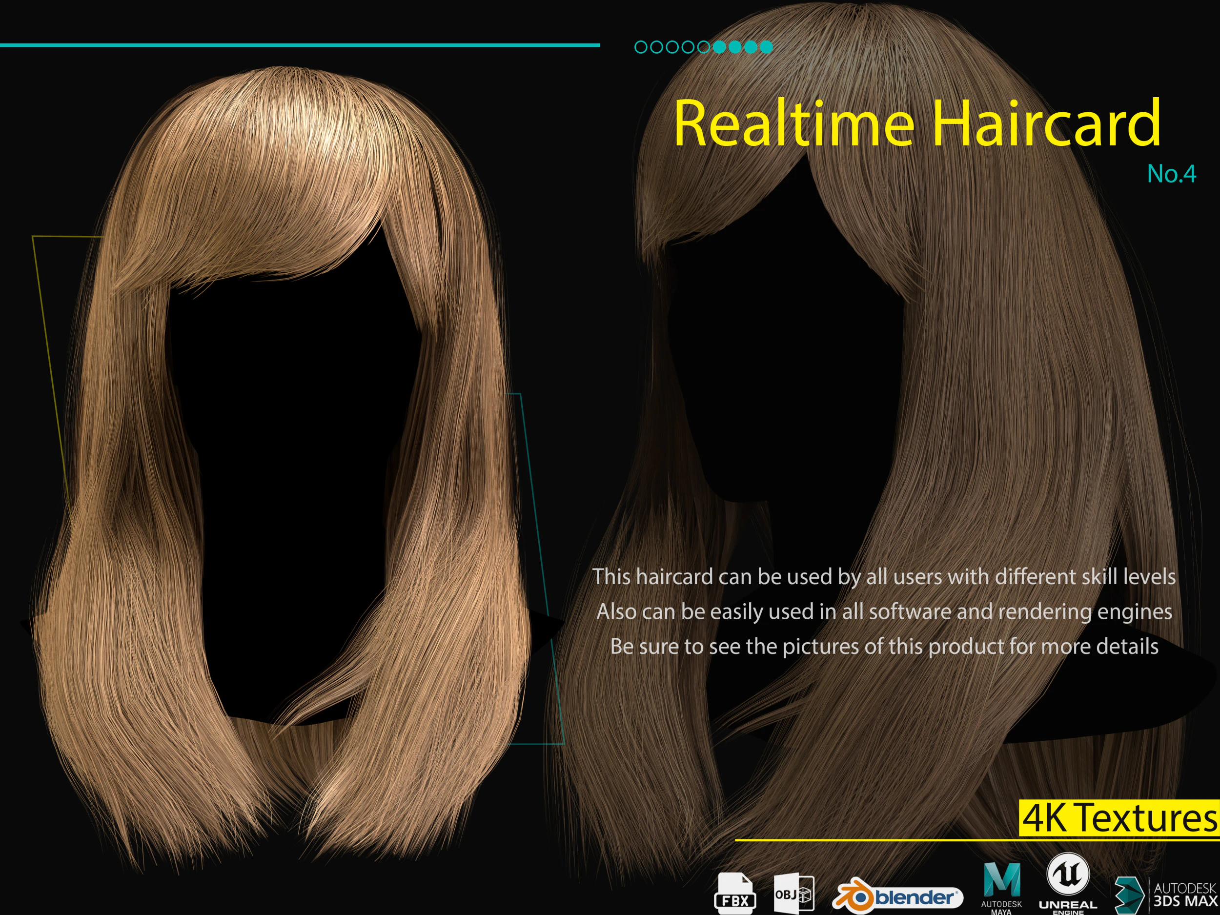 Tarjeta de pelo en tiempo real No4 Modelo 3D .c4d .max .obj .3ds .fbx .stl .blend