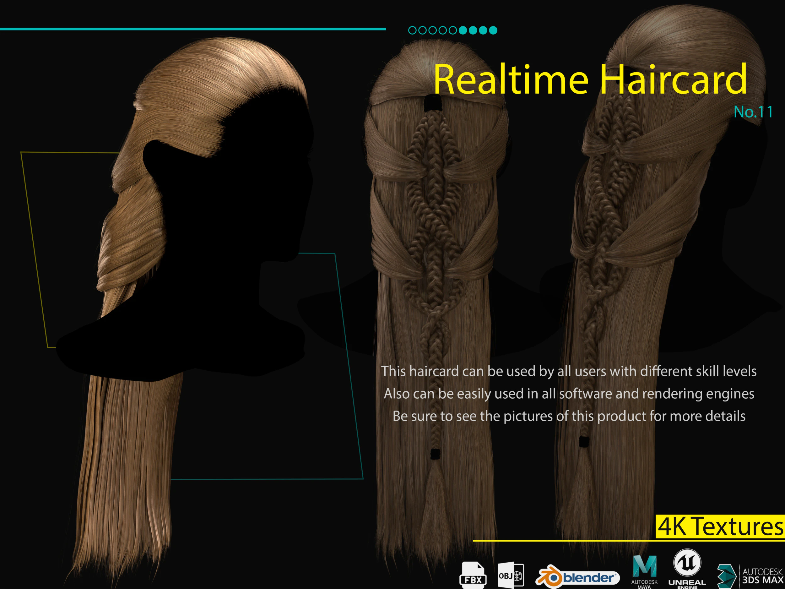 Realtime Haircard No11 3D Model .c4d .max .obj .3ds .fbx .stl .blend 