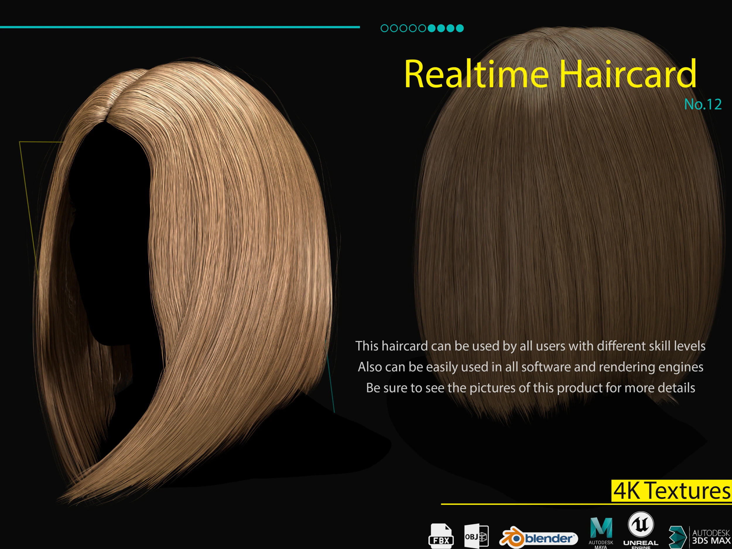 Realtime Haircard No12 3D Model .c4d .max .obj .3ds .fbx .stl .blend 