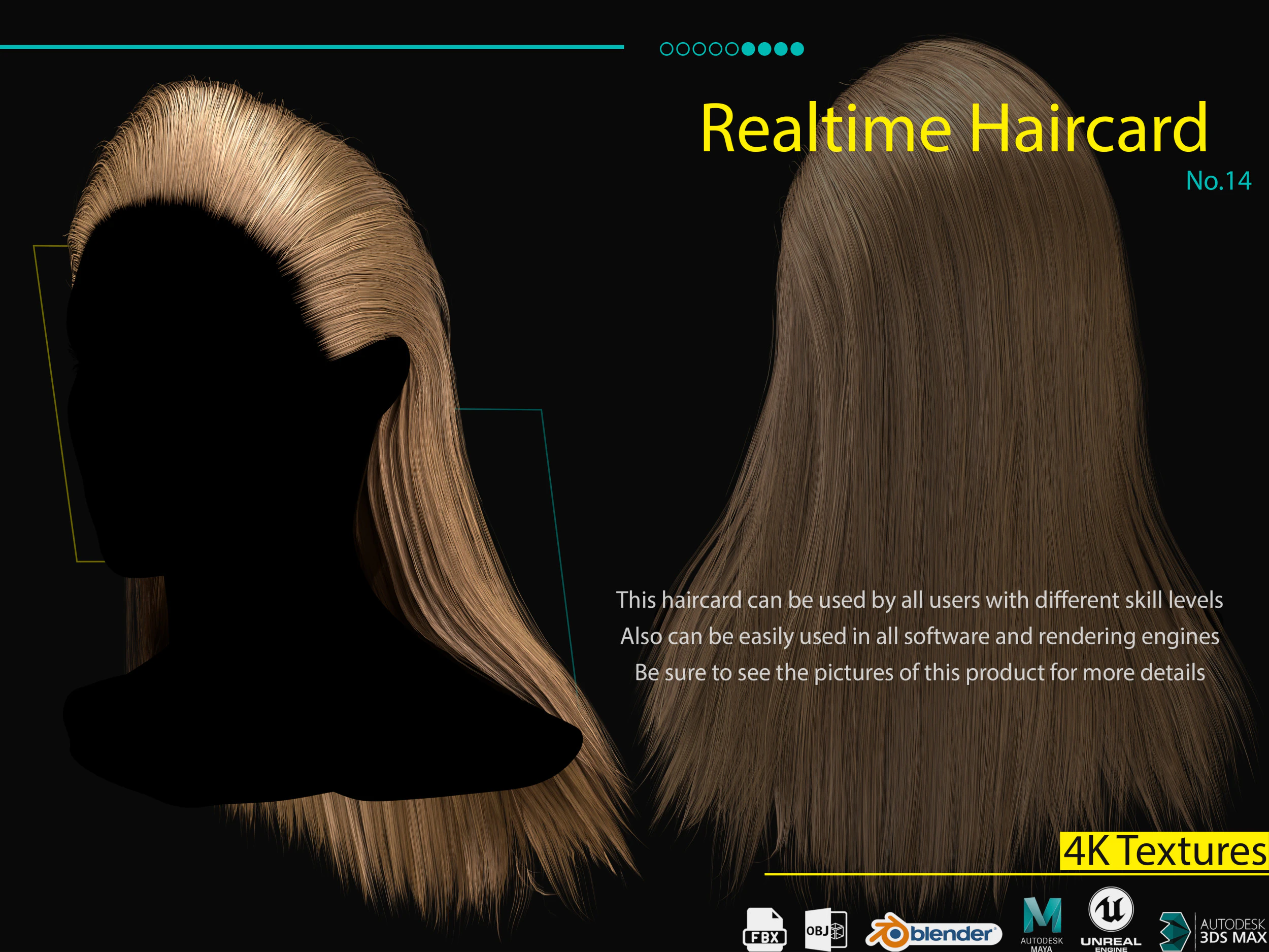 Realtime Haircard No14 3D Model .c4d .max .obj .3ds .fbx .stl .blend