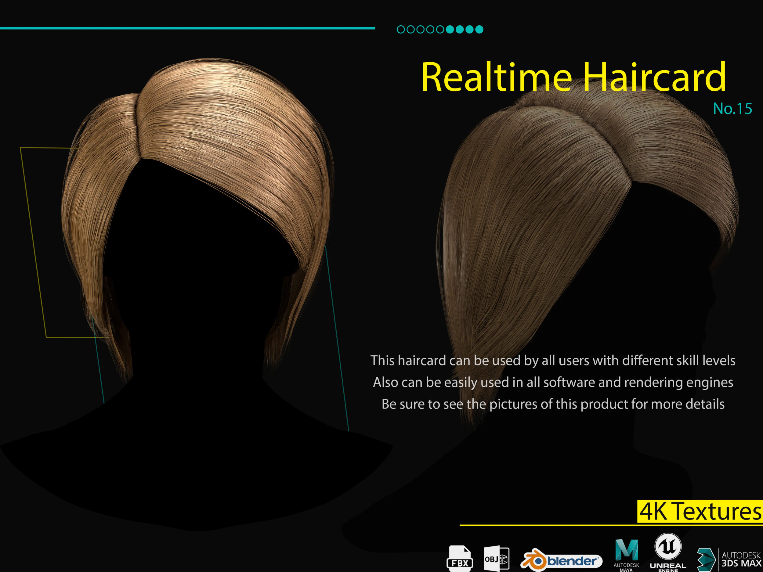 Realtime Haircard No15 3D Model .c4d .max .obj .3ds .fbx .stl .blend 