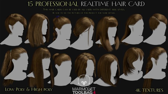 15 Professional Realtime Haircard 3Dモデル .c4d .max .obj .3ds .fbx .stl .blend 