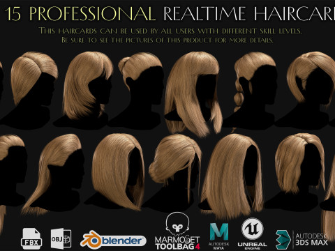 15 Professional Realtime Haircard Modelo 3D